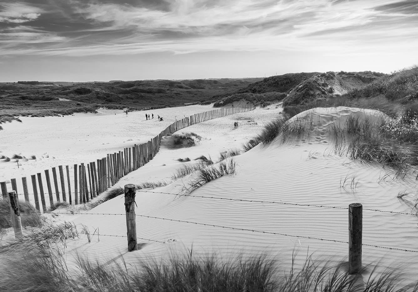 Zandvoort Dunes — Prachtige zwart-witfoto van de duinen van Zandvoort op een zonnige dag.
